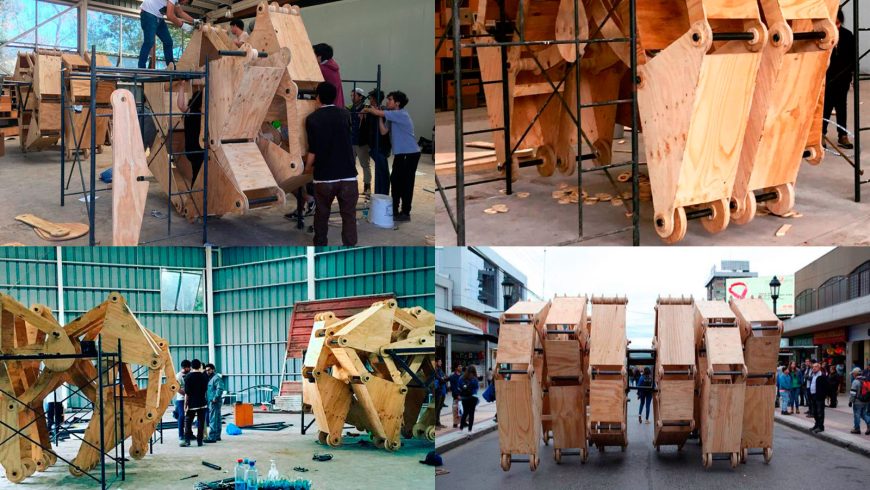Maderas Prosperidad: Inspirados en obra de Theo Jansen crean “Caminante de Madera” en Talca